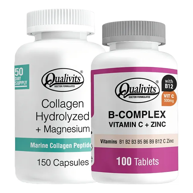 B Complex Vitamina C, Zinc Colágeno, Magnesio X150 Qualivits Sabor Sin Sabor