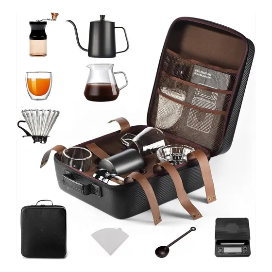 Juego De Regalo De Café De Viaje,cafetera Manual 9 Piezas, Juego De Café Preparado A Mano, Tetera, Balanza, Servidor, Dispositivo De Goteo, Molinillo De Café, Filtro De Papel