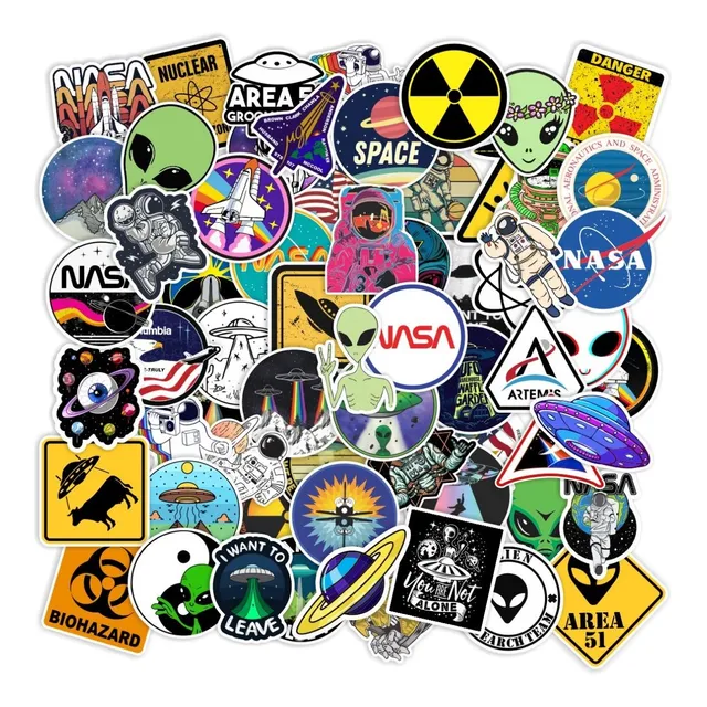 64x Adesivos Alien Ufo Et Espaço Extraterrestre Foguete 