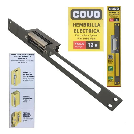 Cerradura Hembrilla Eléctrica 12 Voltios Placa Larga Covo