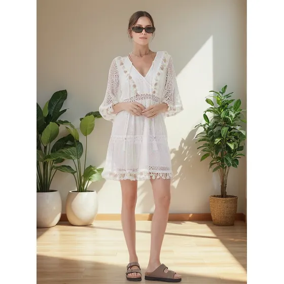 Vestido Premium Agra De Encaje Escote En V Guk4076 Arizona
