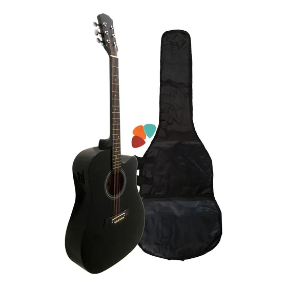 Guitarra Electroacustica Cuerdas De Acero Microfono Funda 