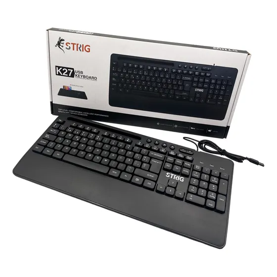 Teclado Strig K27 Multimedia Usb Negro Soporte Para Celular