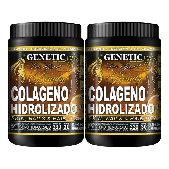 2 Colagenos Hidroliz Beauty Resveratrol Q10 Vit C E Genetic Sabor Naranja