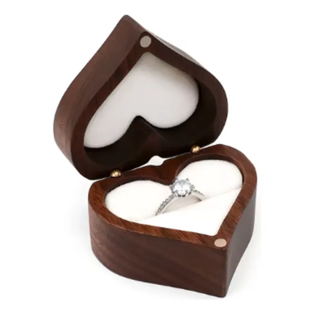Estuche Anillos, Madera De Corazon, Compromiso, Bodas, Parej