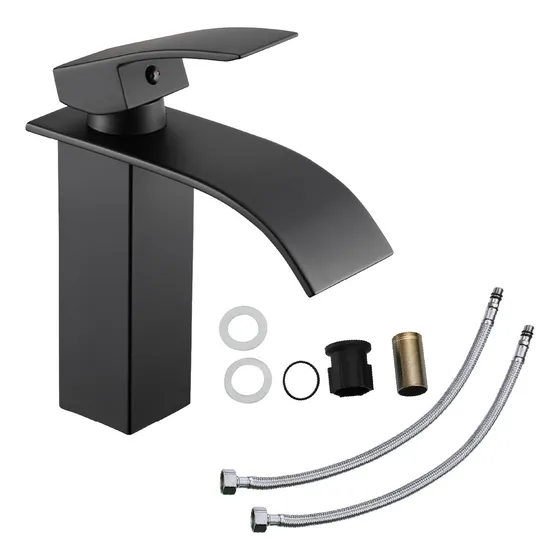 Llave Mezcladora Plana Monomando Femmto GRB19 Negro Para Fregadero Lavabo Lavamanos Grifo Baño