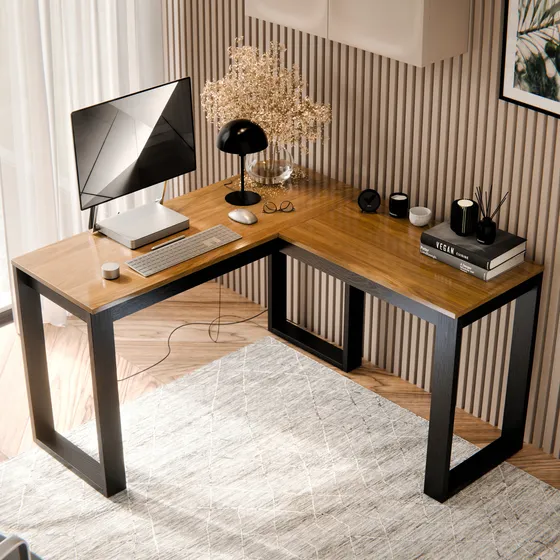 Mesa Escrivaninha Berlim De Canto Em L Para Pc E Computador Cor Canela