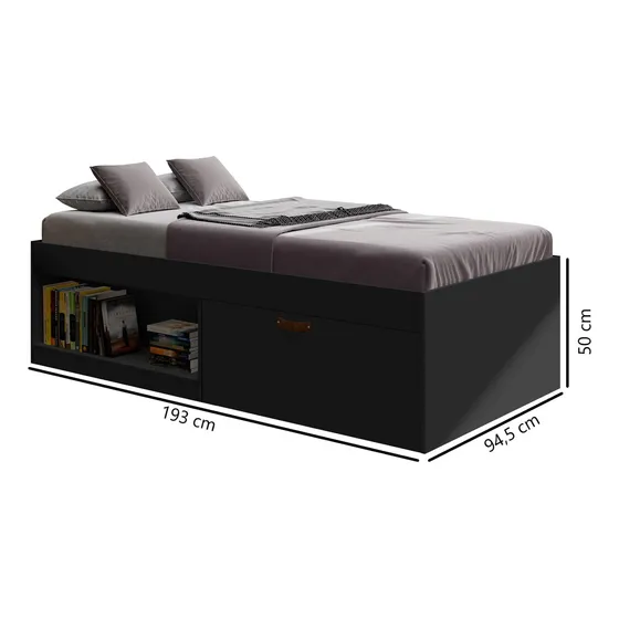Cama Box Individual 1 Plaza Con Zapatera Y Nicho Dormitorio Color Negro Laura Soltero