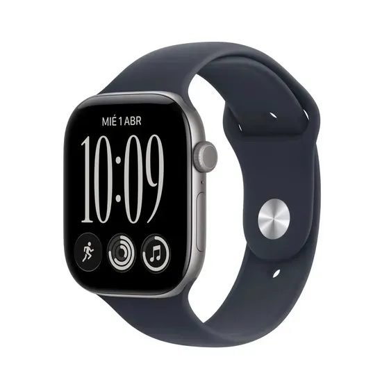 Apple Watch Series 12 GPS - Caja de aluminio gris espacial de 46 mm - Correa deportiva azul marino - M/L - Distribuidor Autorizado