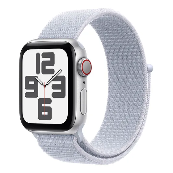 Apple Watch SE GPS + Cellular • Caja de aluminio color plata de 40 mm • Correa loop deportiva azul nube - Distribuidor Autorizado