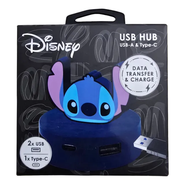 Disney Stitch Usb Hub Puerto Tipo C Y Tipo A Color Azul