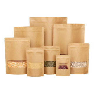 50 Bolsas De Papel Kraft Con Ventana De Pie, Con Sello Ziplo 50 Bolsas De Papel Kraft Con Ventana De Pie, Con Sello Ziplo