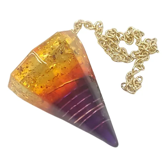 Orgonite Pêndulo Ametista Com Folha De Ouro - Saint Germain Cor Lilás