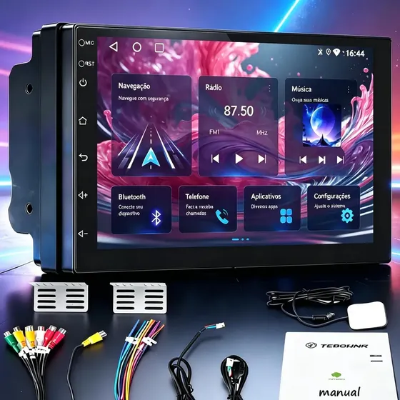 Central Multimídia TeqOhnr AA711-B Universal com GPS e Tela Touch de 7" para Carplay e Android Auto