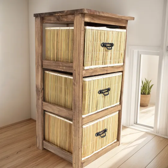 Cajonera Ordenador Pintado Mimbre/suncho/junco De 3 Cajones