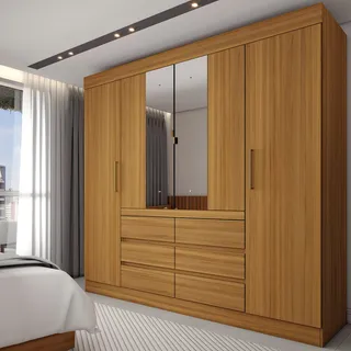 Guarda-roupa Casal Honey 4 Portas 6 Gavetas Com Espelho Cor Marrom Guarda-roupa Casal Honey 4 Portas 6 Gavetas Com Espelho Cor Marrom