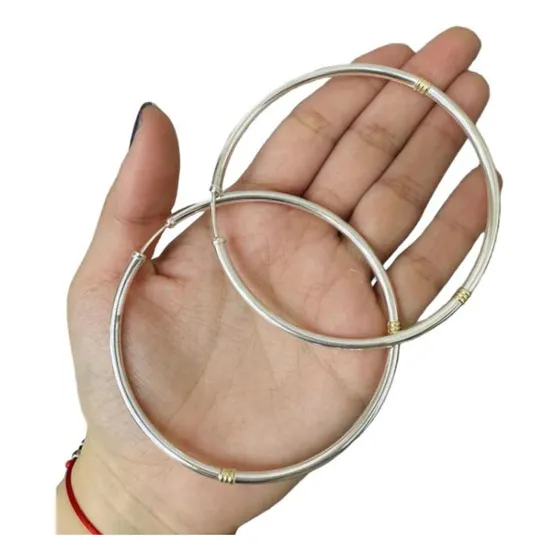 Aros Argolla 69mm Plata Y Oro 925 Mujer Regalo