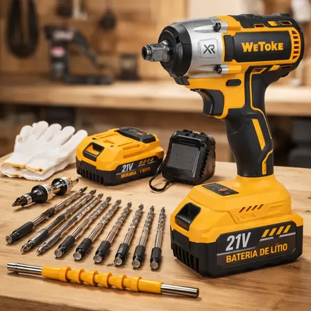 Chave Impacto Bateria 21v Parafusadeira Furadeira Brushless Amarelo 127/220v