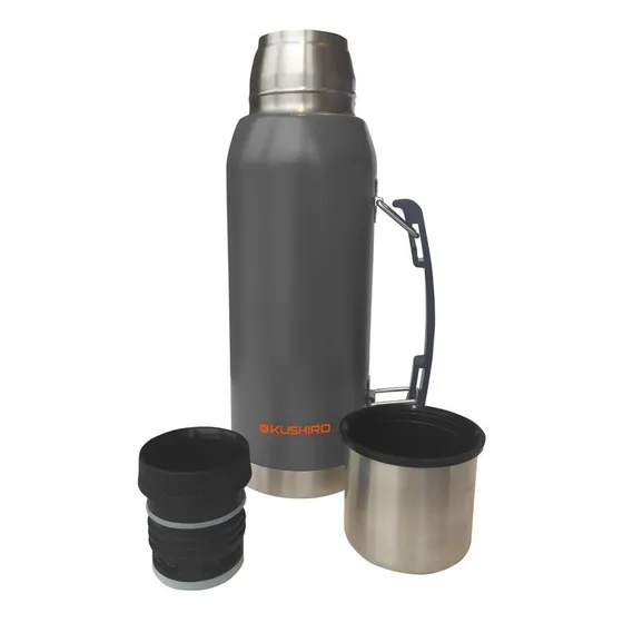 Termo Acero Inoxidable 1 Litro 24 Hs Tapon Cebador Kushiro Color Gris