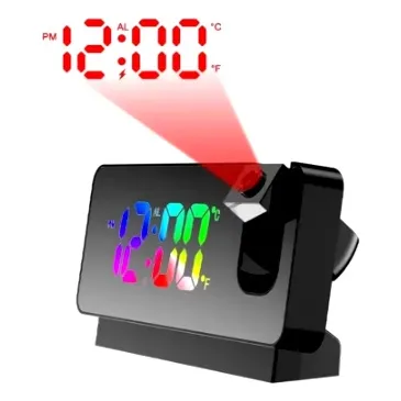 * Reloj De Mesa Despertador Digital Alarma Con Proyector Usb