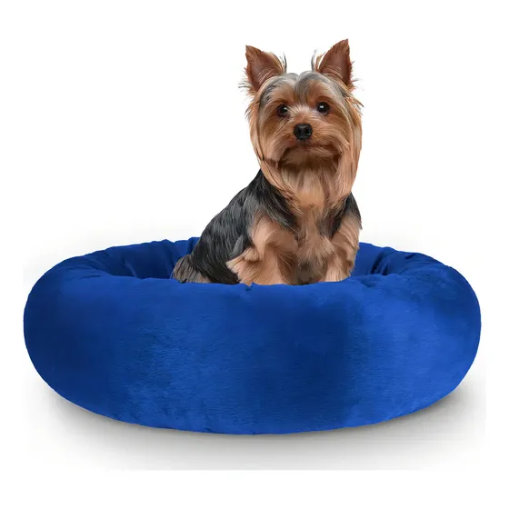 Caminha Pet Redonda De Pelúcia Para Cachorros E Gatos Cor Azul Bic