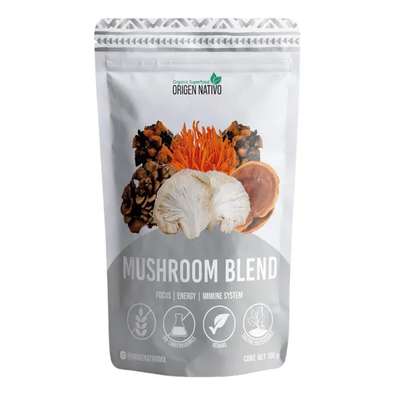Mezcla de Hongos Adaptógenos Origen Nativo Organic Mushroom Blend en Polvo 100g
