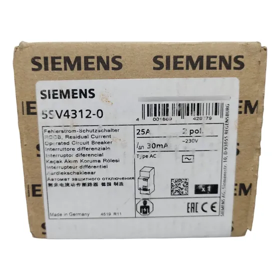 Siemens Sentron 5sv4312-0 Interruptor Diferencial Miniatura