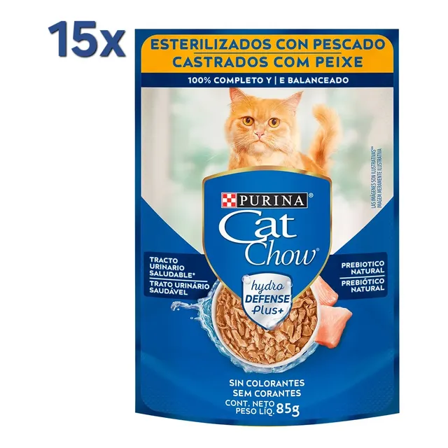 Cat Chow 15 Pack Esteriliza Pescado 85g Alimento Humedo Gato