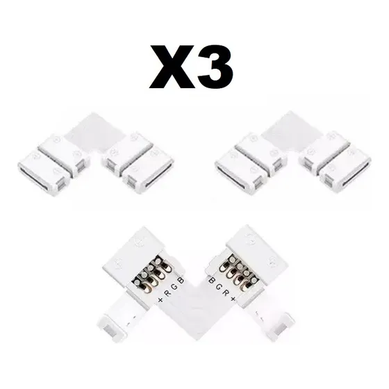 Pack 6 Conectores L Union 4 Pines Grapa Cinta Led Rgb