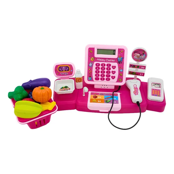 Caja Registradora Supermercado Infantil Accesorios Juguete Color Rosa