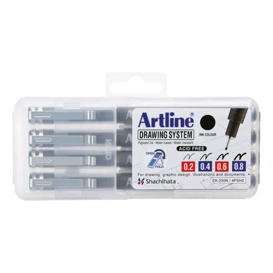 Set 4 Estilografos Artline 0.2, 0.4, 0.6, 0.8 Mm Rapidografo Tinta Negro
