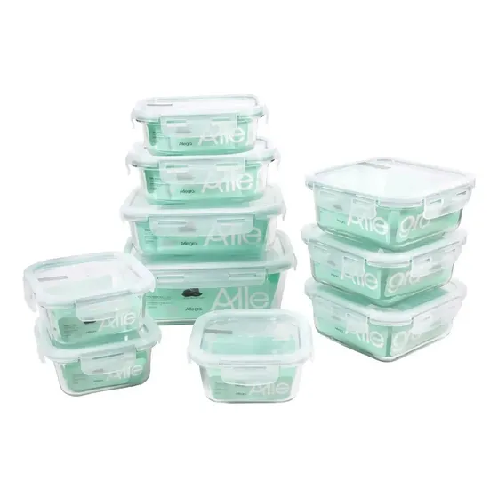 Set 10 Contenedores Tapers Tuppers Herméticos Vidrio Allegra Transparente Disparo Almacenamiento Antiderrame Organización Vidrio Transparente