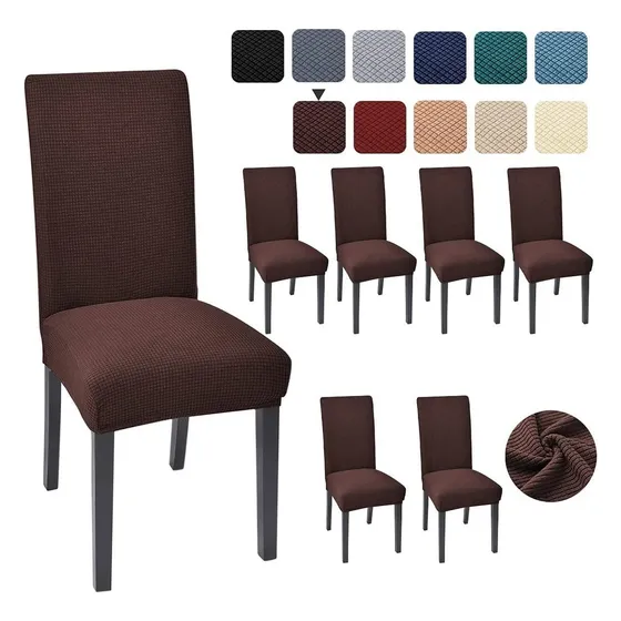 6 Funda Silla Elástica Cubre Asiento Protectora Comedor Color Marrón Oscuro Diseño De La Tela Liso