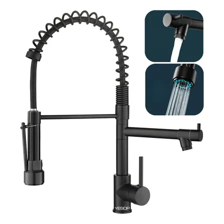 Torneira Yesop Cozinha Gourmet Monocomando Preto Fosco 50 Cm