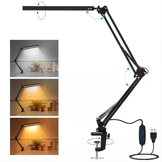 Llinpi® Lámpara De Escritorio Led Con Brazo Orientable 360,Con 3 colores de iluminación, adecuado para escritorios, mesas de ordenador, mesillas de noche, tableros de dibujo, tocadores, etc.