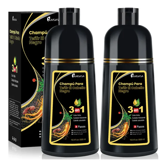 Kaisasa® Shampoo Con Tinte Cubre Canas Natural Jengibre 500ml-Negro