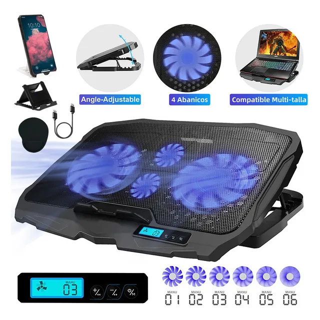 Base Enfriadora Laptop Ajustable 4ventiladores, 6velocidades