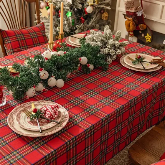 Mantel A Cuadros For Navidad, Navidad, Rectángulo Rojo Y Ve