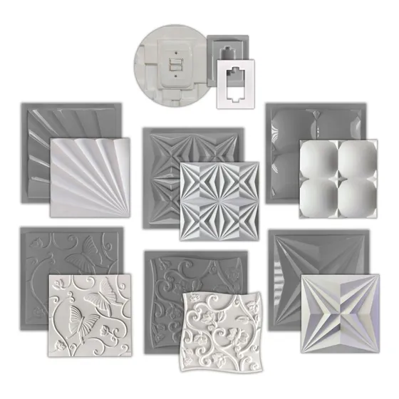 Kit 7 Formas Moldes Para Fabricação De Gesso 3d 30x30cm Cor Cinza