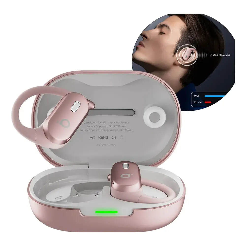 Basike Fone De Ouvido Bluetooth Sem Fio Esportivo Cancelamento De Ruído C/mic com Gancho, 100h...