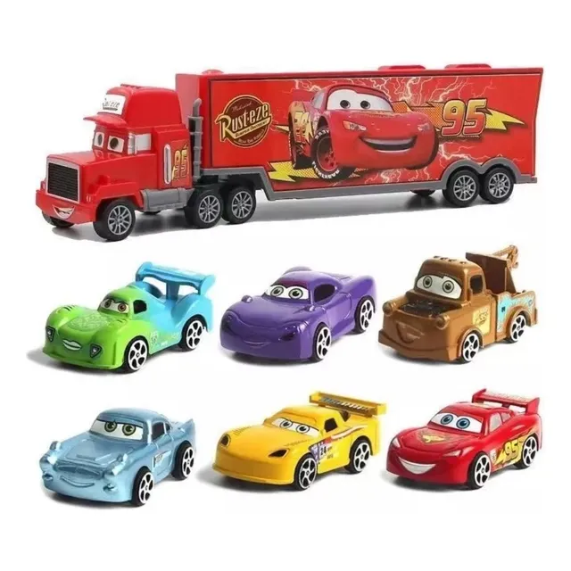 Cars Rayo Mcqueen Mula Camión Mack + 6 Carros Impulso Niños