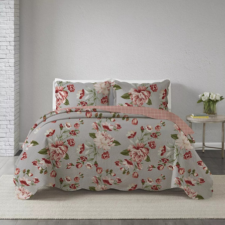 Cobre Leito Queen Bouti Milão Dupla Face 3 Peças Colcha Cor Floral Cinza Florido Cobre Leito Queen Bouti Milão Dupla Face 3 Peças Colcha Cor Floral Cinza Florido
