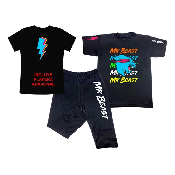 Kit Pijama Y Playera Mr Beast Brilla Oscuridad En Colores