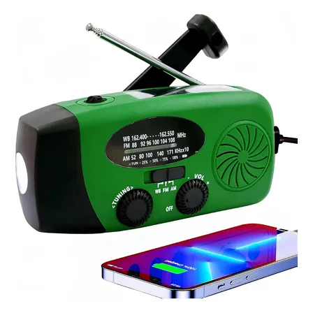 Rádio Solar De Emergência Com Lanterna E Manivela Verde 127/220v
