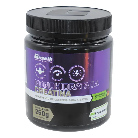 Creatina Creapure Growth 250g Aumento Força Volume Muscular Sabor Natural