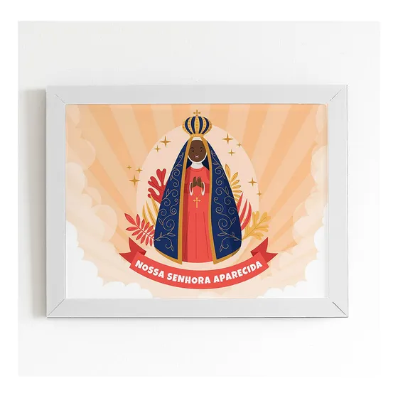 Quadro Jesus Cristo Cristianismo Moldura Branca 60x40cm Cor Nossa Senhora Aparecida Armação Branco