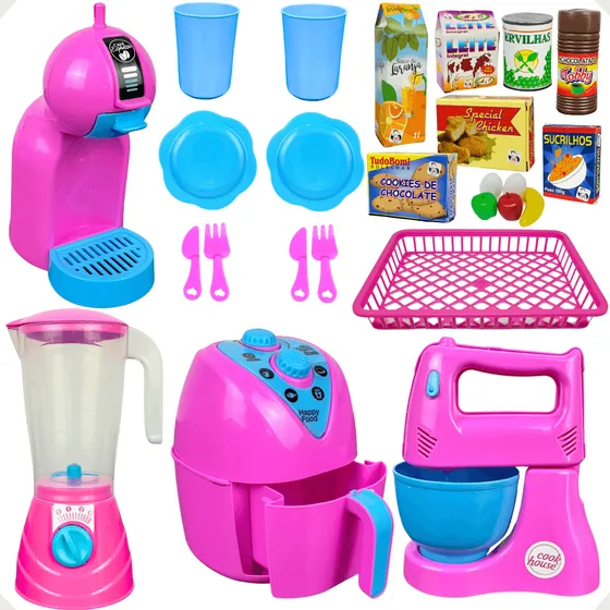 Kit Cozinha Brinquedo Eletrodomésticos + Comidinhas - 24pcs