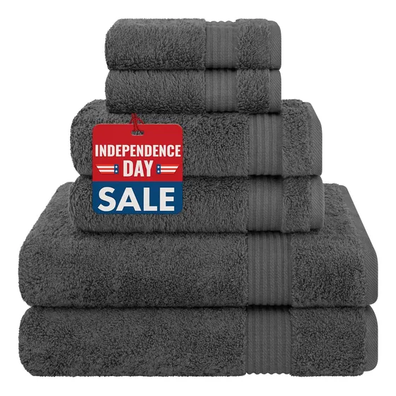 Toallas De Algodón Suaves Para Baño, 6 Piezas, Gris Oscuro