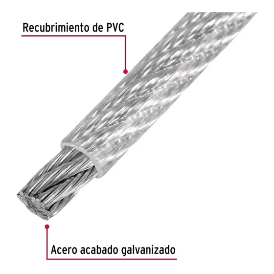 Guaya De Acero Forrada 3/16  4-5 Mm Rollo De 10 Mtr 