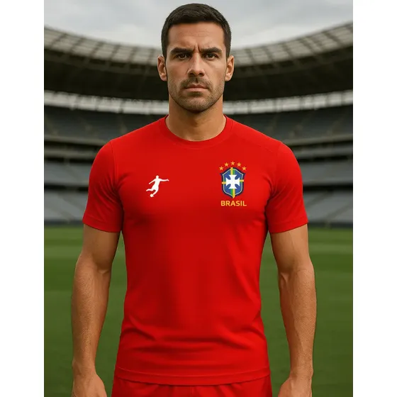 Camisa Brasil Dry Fit Vermelha Esportiva Conforto E Estilo